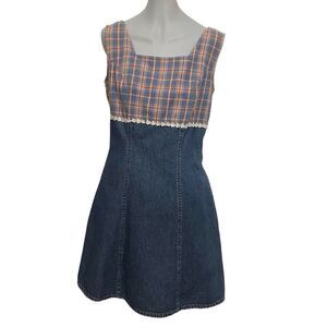 Vintage 90s Y2K Arizona Jean Company Denim Plaid Daisy Dress‎ size 7